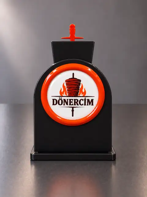 Dönercim markalı siyah TapLenx standının arka yüzü