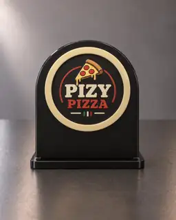 Pizy Pizza markalı siyah TapLenx standının arka yüzü